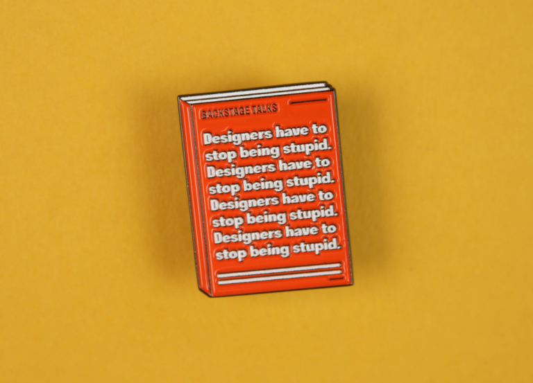 Backstage Talks magazine pin badge